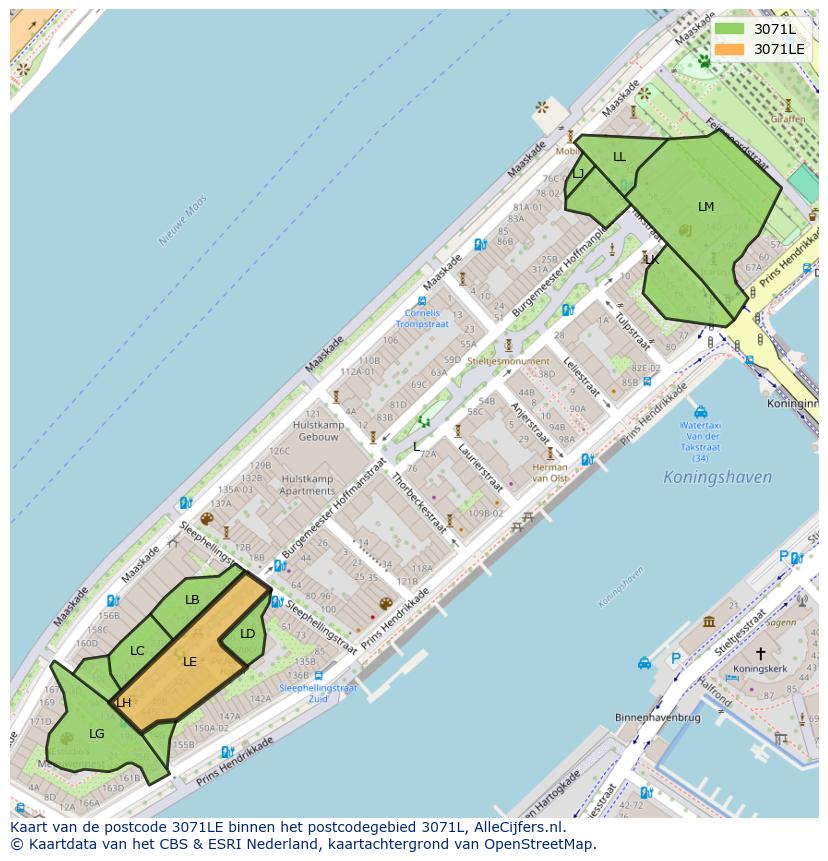 Afbeelding van het postcodegebied 3071 LE op de kaart.