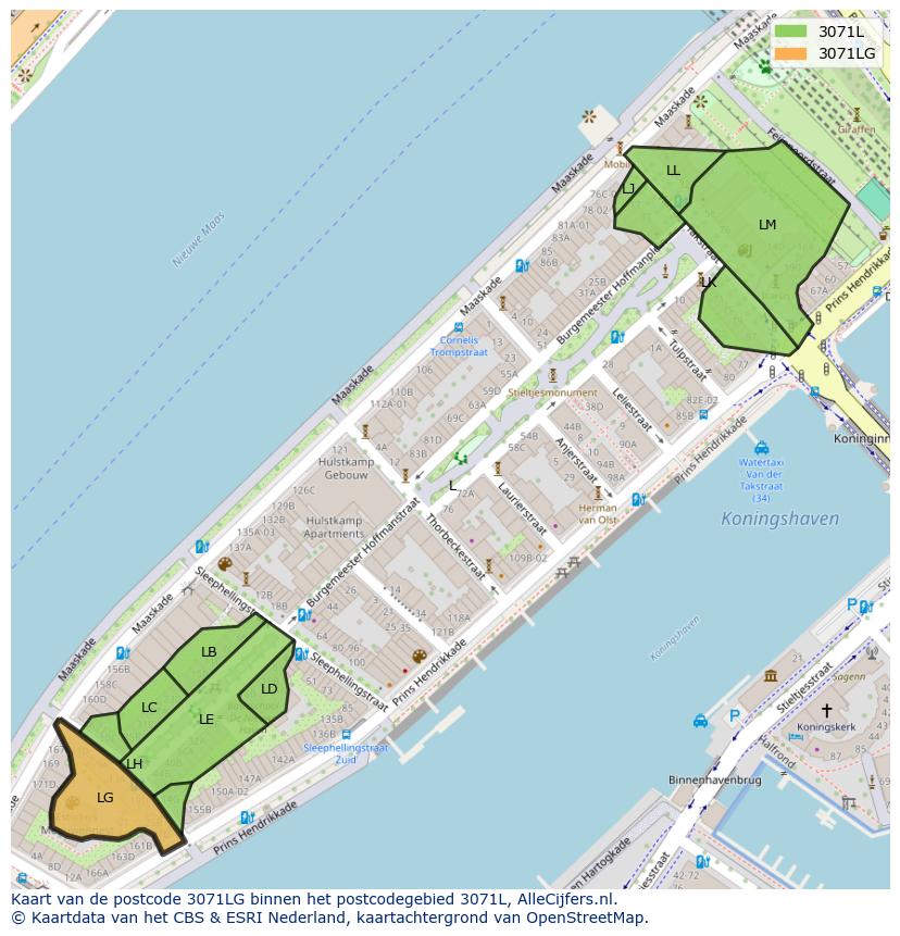 Afbeelding van het postcodegebied 3071 LG op de kaart.