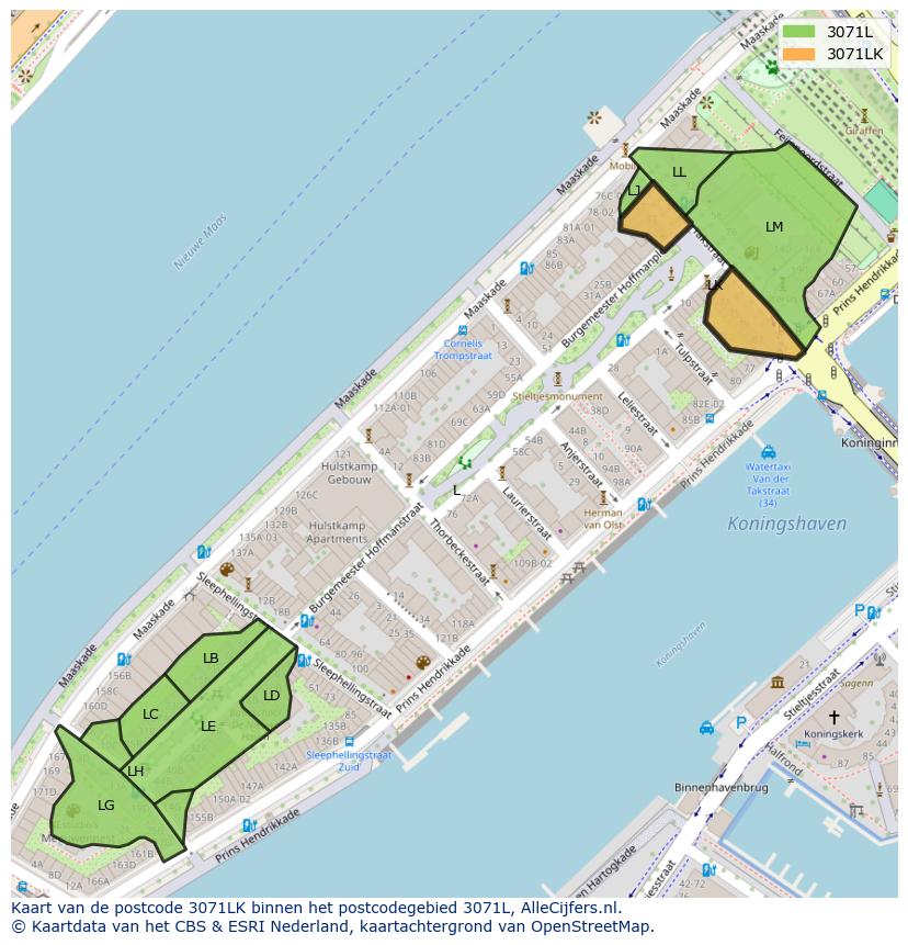 Afbeelding van het postcodegebied 3071 LK op de kaart.