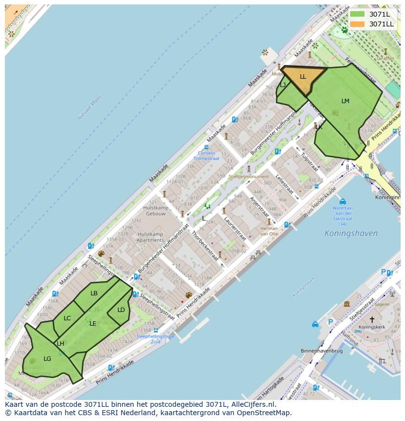 Afbeelding van het postcodegebied 3071 LL op de kaart.