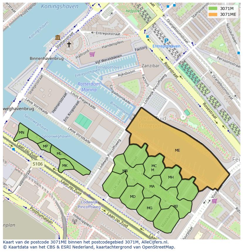 Afbeelding van het postcodegebied 3071 ME op de kaart.