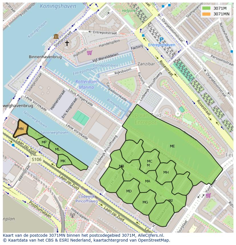 Afbeelding van het postcodegebied 3071 MN op de kaart.