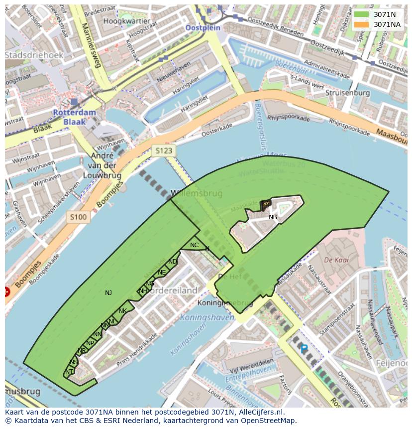 Afbeelding van het postcodegebied 3071 NA op de kaart.