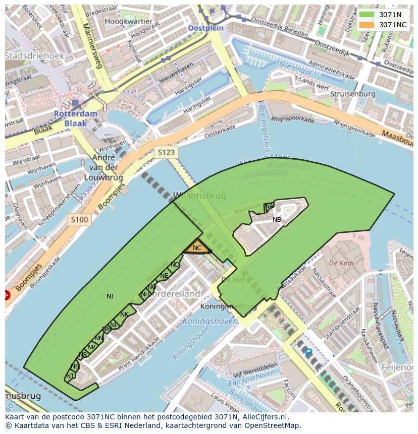 Afbeelding van het postcodegebied 3071 NC op de kaart.