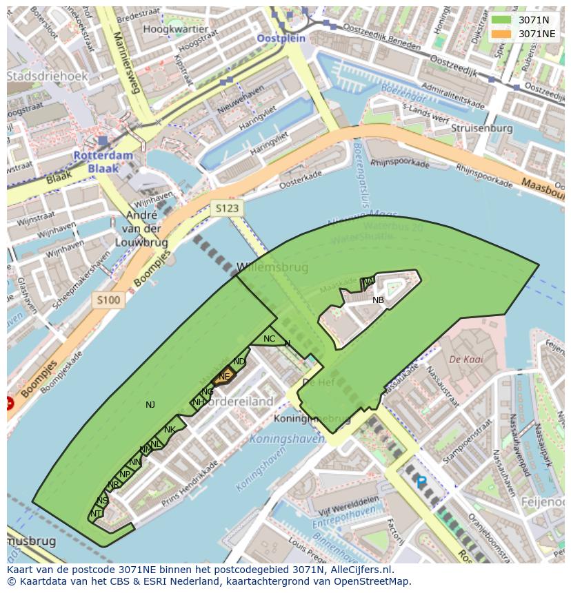 Afbeelding van het postcodegebied 3071 NE op de kaart.