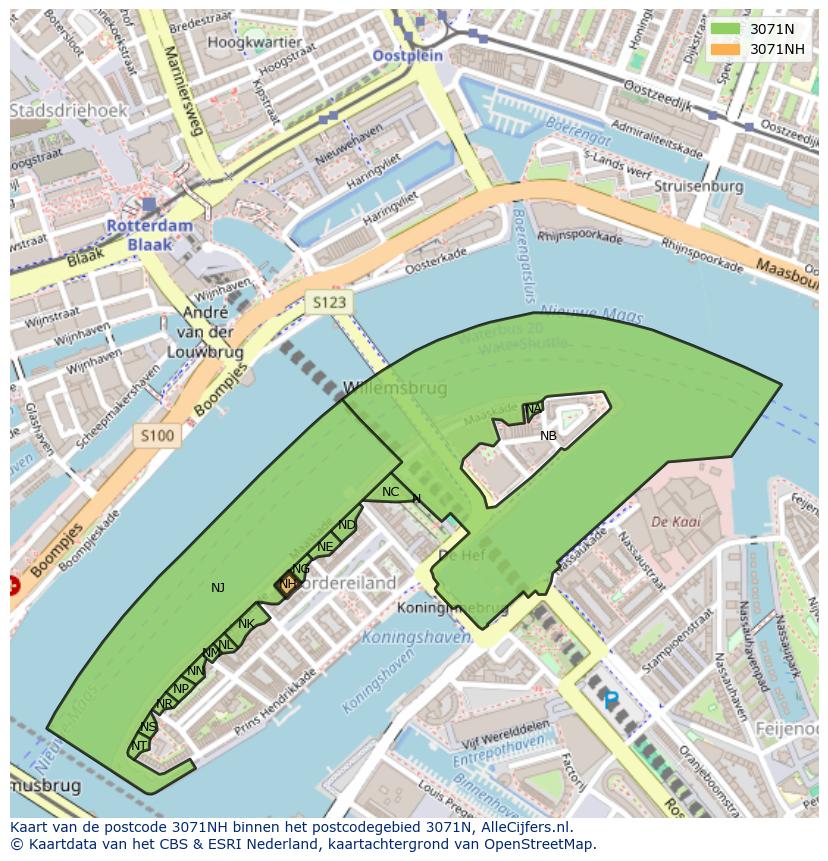 Afbeelding van het postcodegebied 3071 NH op de kaart.
