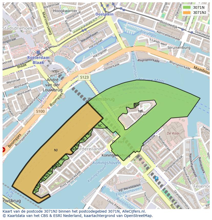 Afbeelding van het postcodegebied 3071 NJ op de kaart.