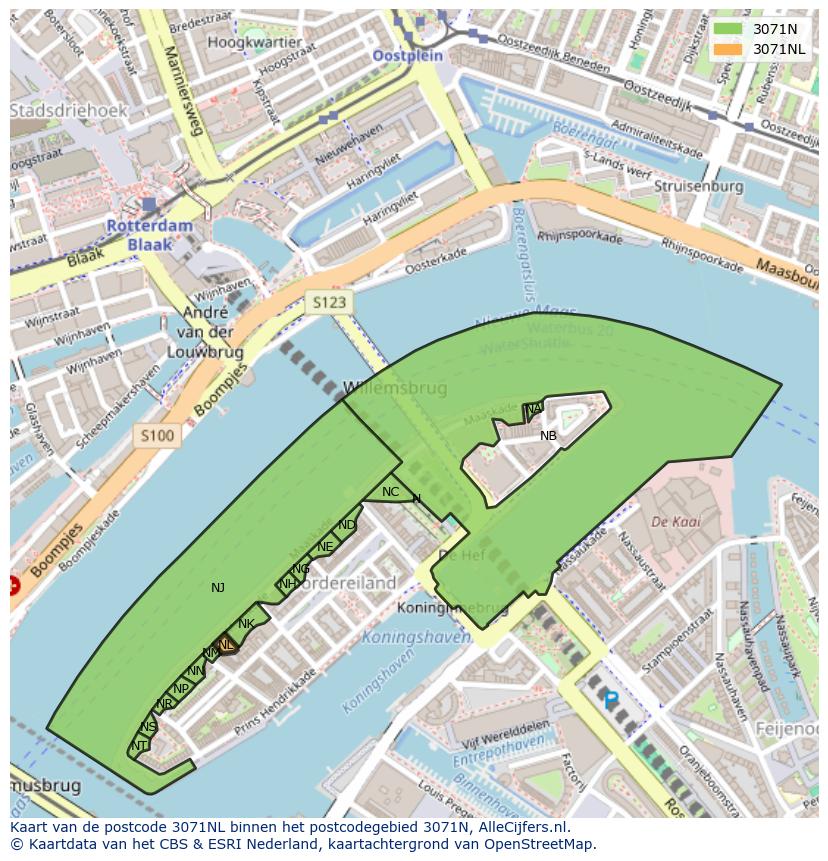 Afbeelding van het postcodegebied 3071 NL op de kaart.