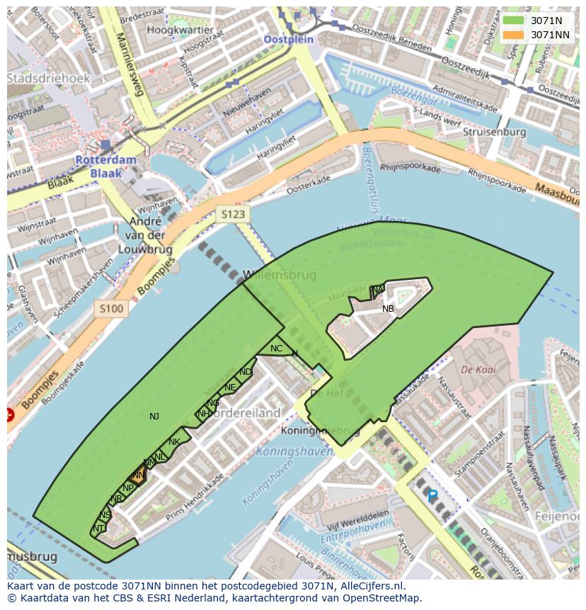 Afbeelding van het postcodegebied 3071 NN op de kaart.