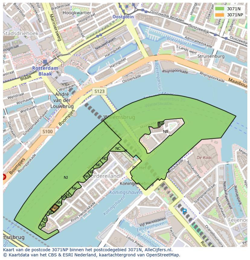 Afbeelding van het postcodegebied 3071 NP op de kaart.