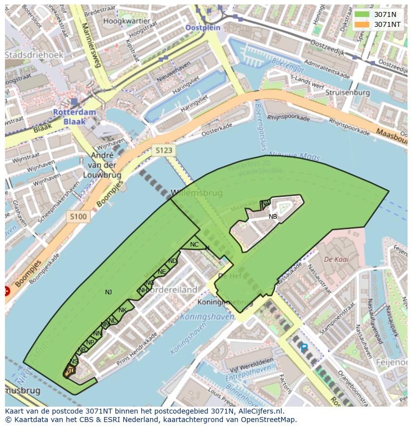 Afbeelding van het postcodegebied 3071 NT op de kaart.