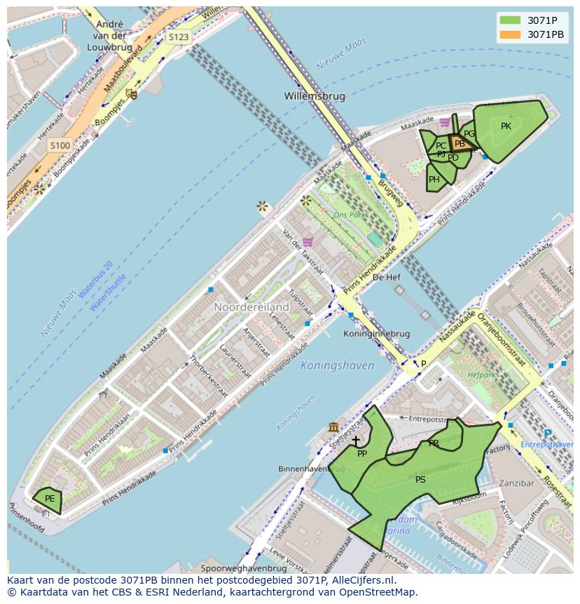 Afbeelding van het postcodegebied 3071 PB op de kaart.