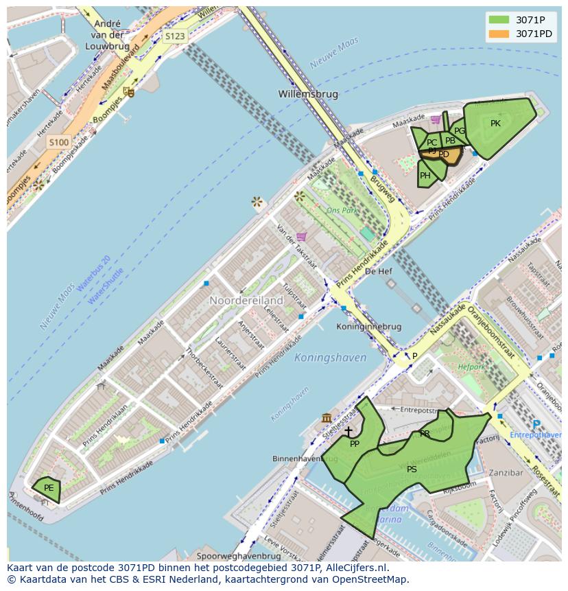Afbeelding van het postcodegebied 3071 PD op de kaart.