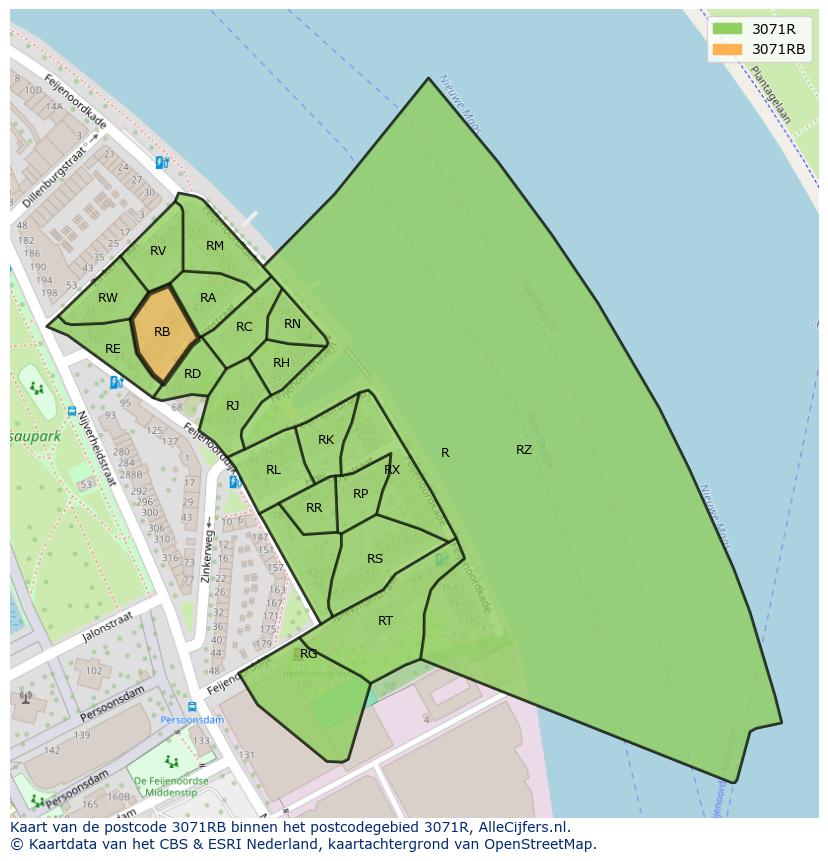 Afbeelding van het postcodegebied 3071 RB op de kaart.