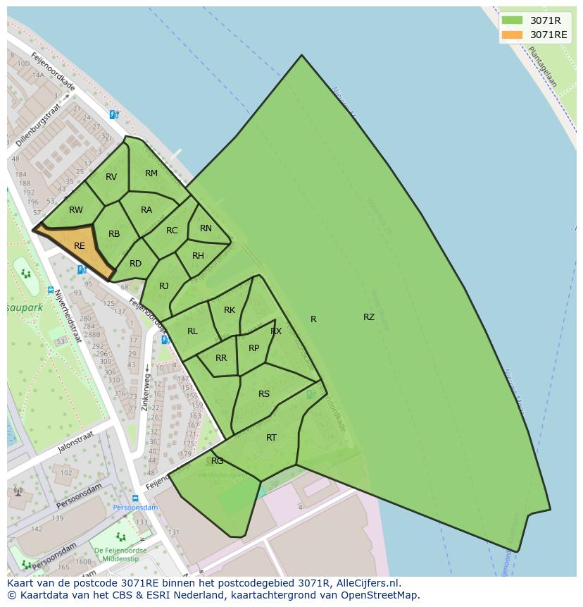Afbeelding van het postcodegebied 3071 RE op de kaart.
