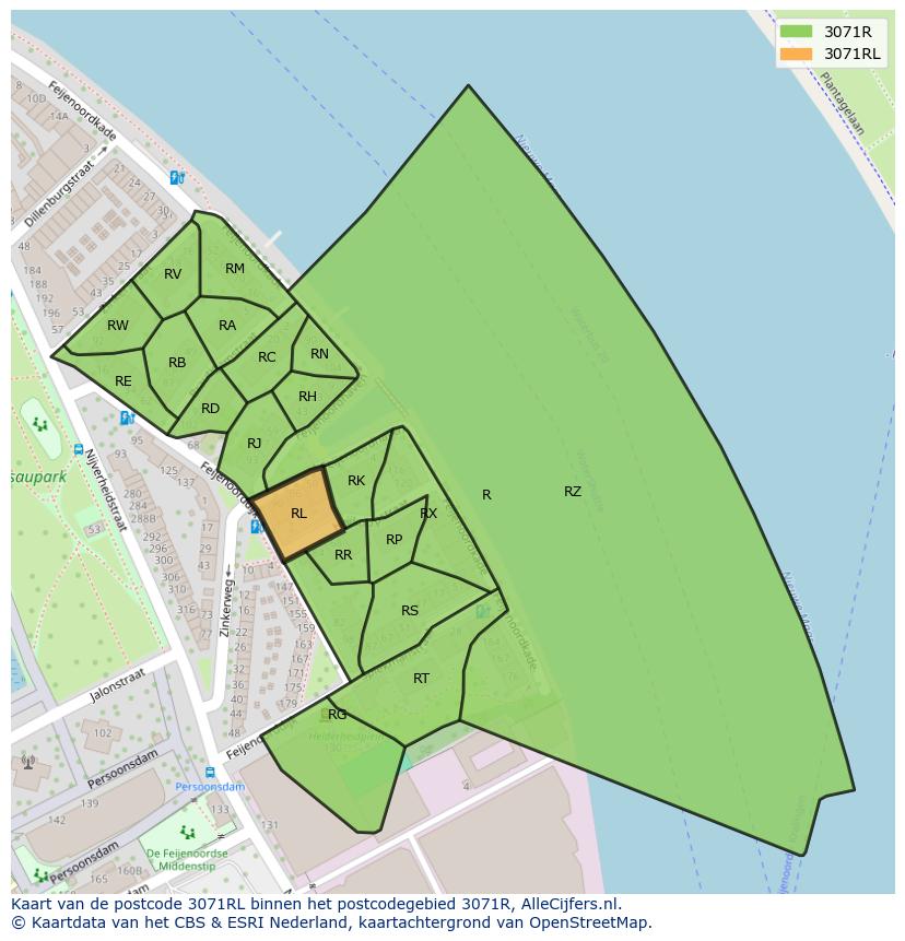 Afbeelding van het postcodegebied 3071 RL op de kaart.