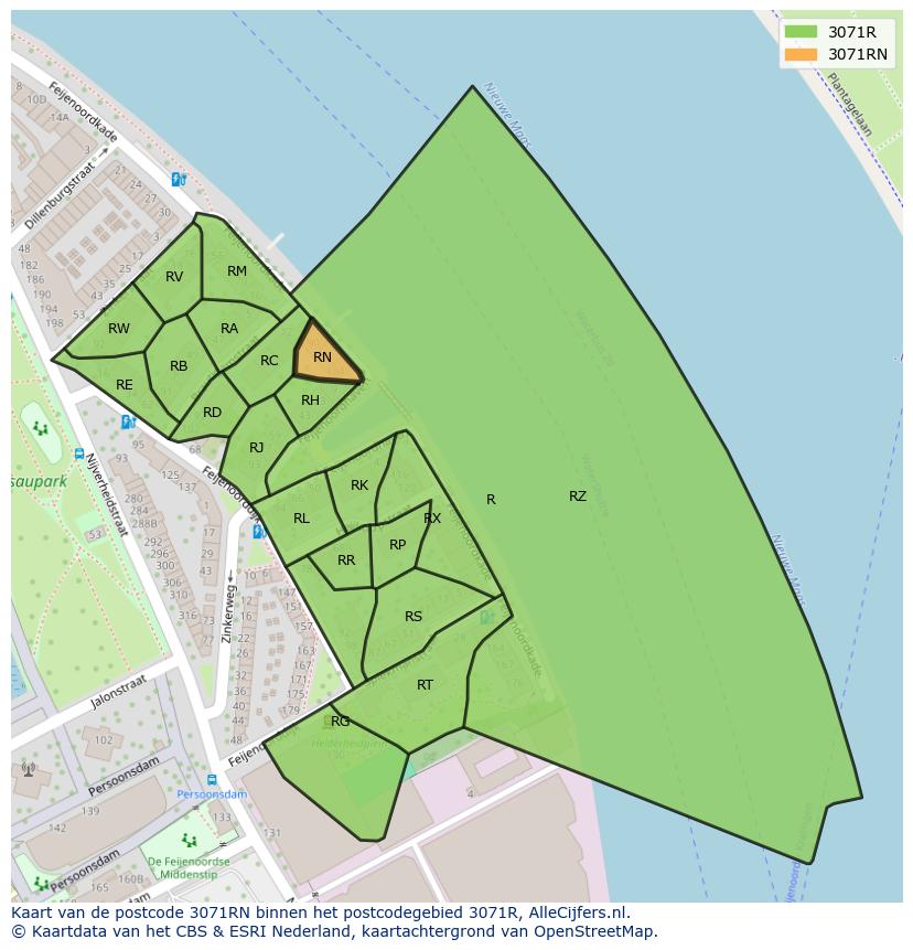 Afbeelding van het postcodegebied 3071 RN op de kaart.