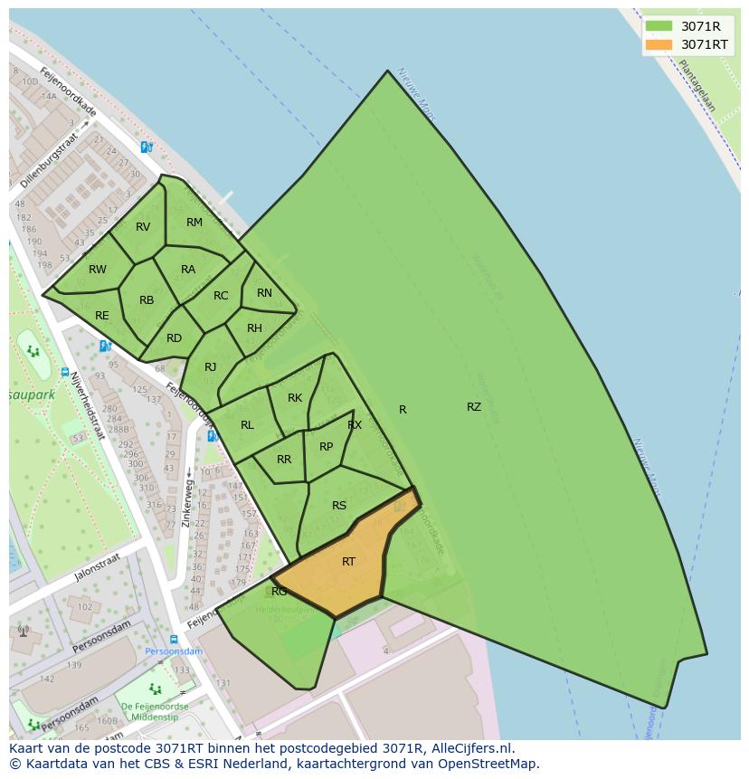 Afbeelding van het postcodegebied 3071 RT op de kaart.