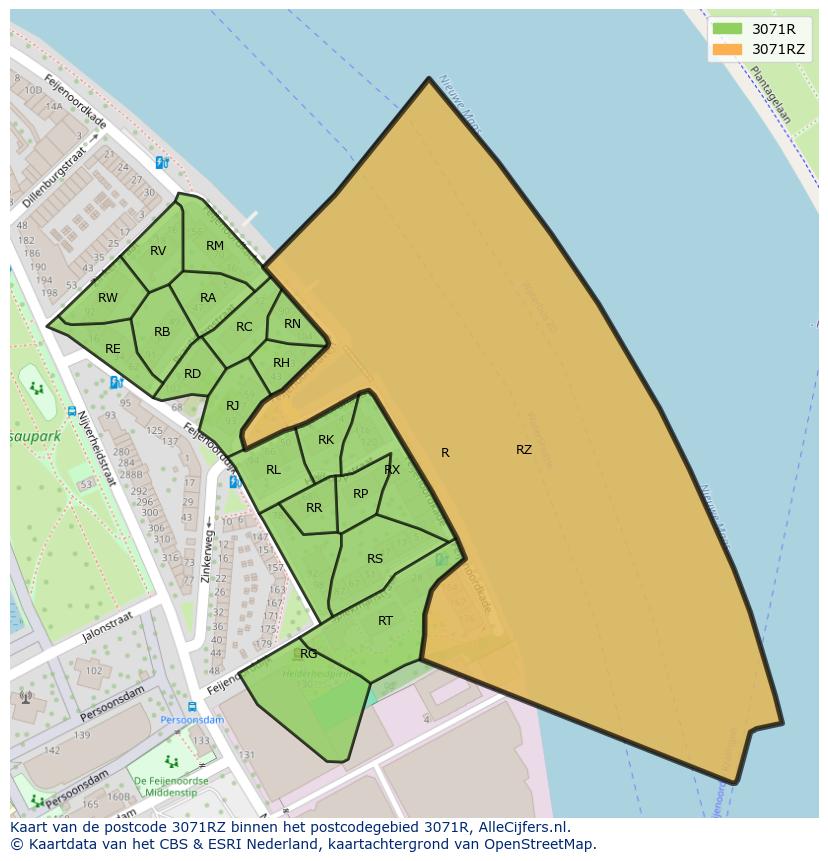Afbeelding van het postcodegebied 3071 RZ op de kaart.