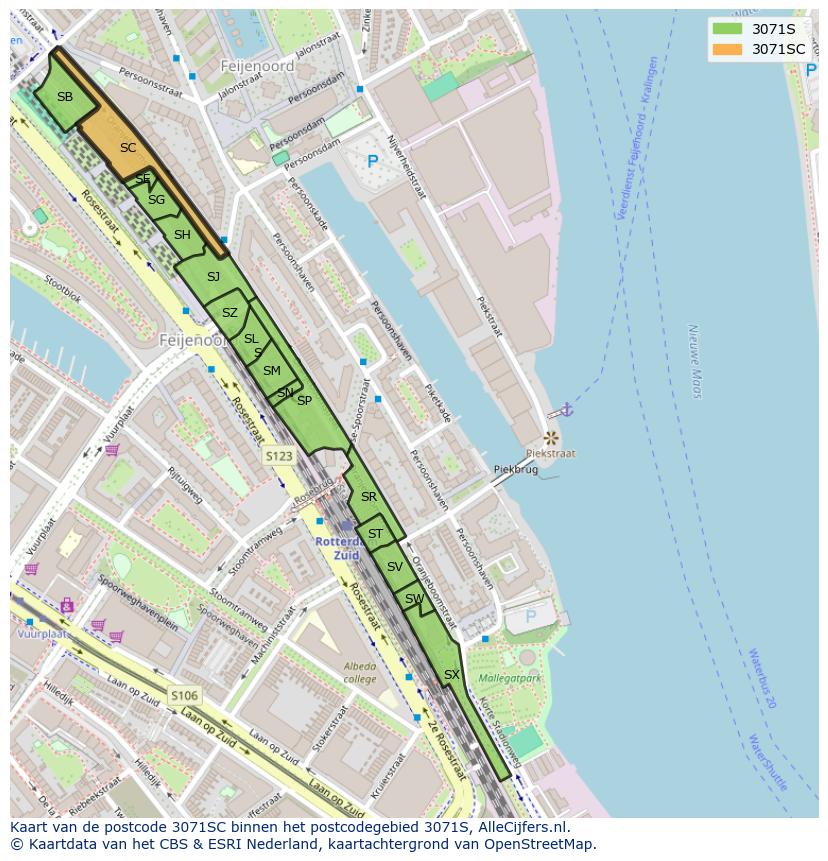 Afbeelding van het postcodegebied 3071 SC op de kaart.