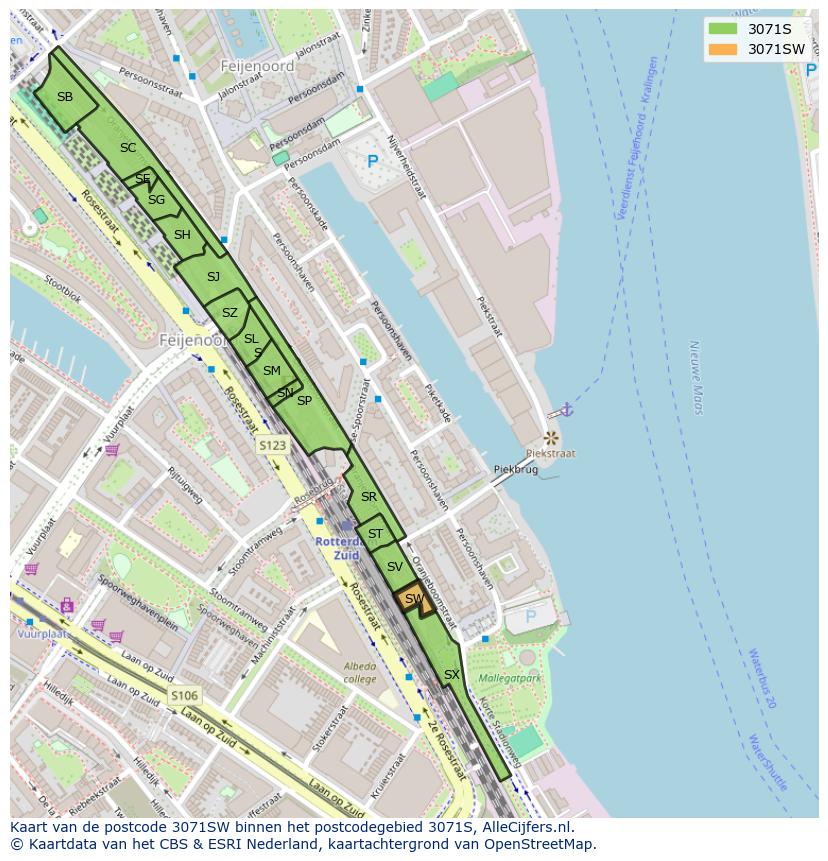 Afbeelding van het postcodegebied 3071 SW op de kaart.