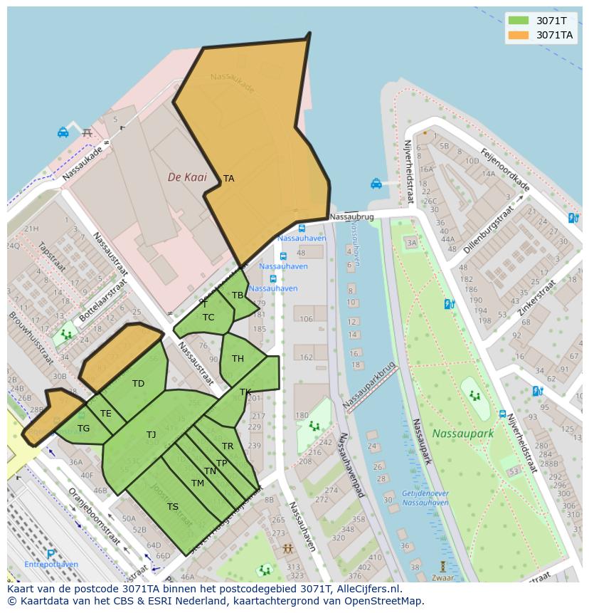 Afbeelding van het postcodegebied 3071 TA op de kaart.