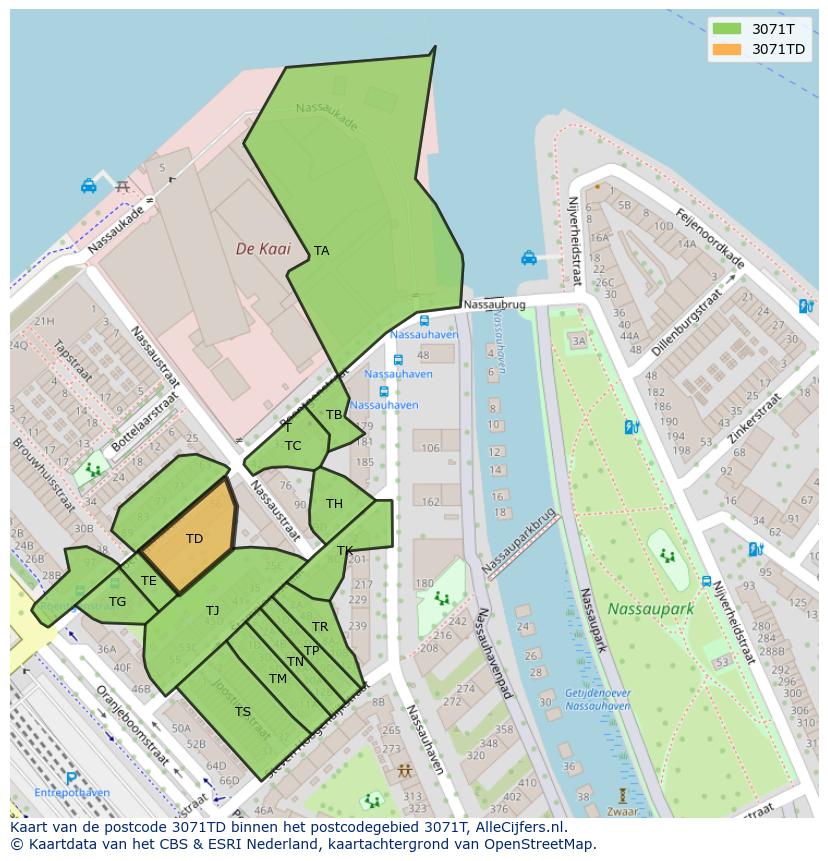 Afbeelding van het postcodegebied 3071 TD op de kaart.
