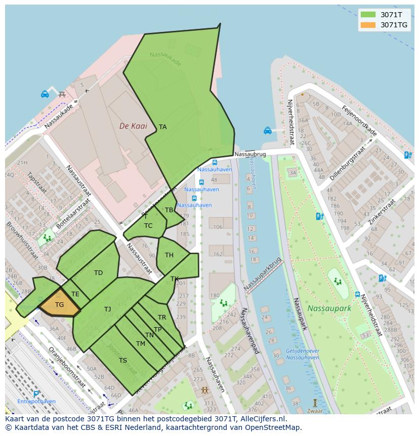 Afbeelding van het postcodegebied 3071 TG op de kaart.