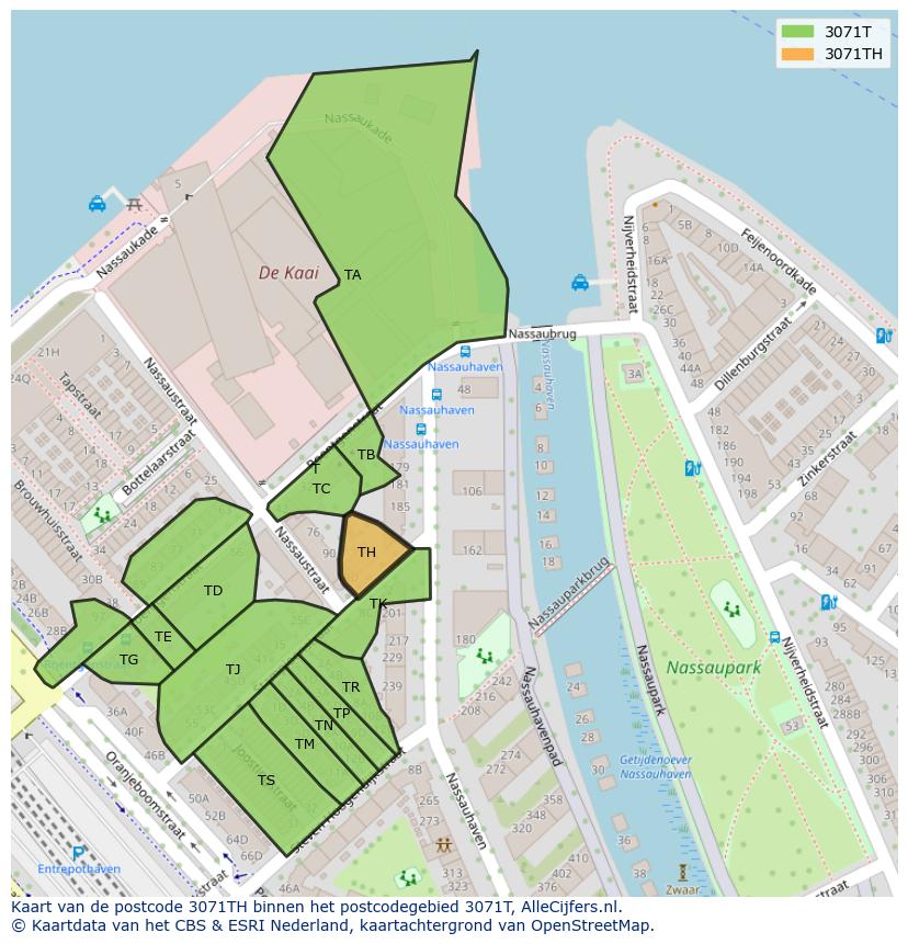Afbeelding van het postcodegebied 3071 TH op de kaart.