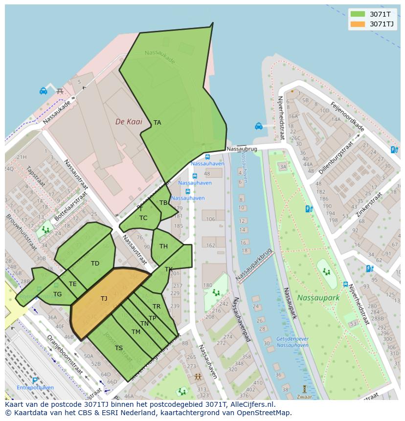 Afbeelding van het postcodegebied 3071 TJ op de kaart.