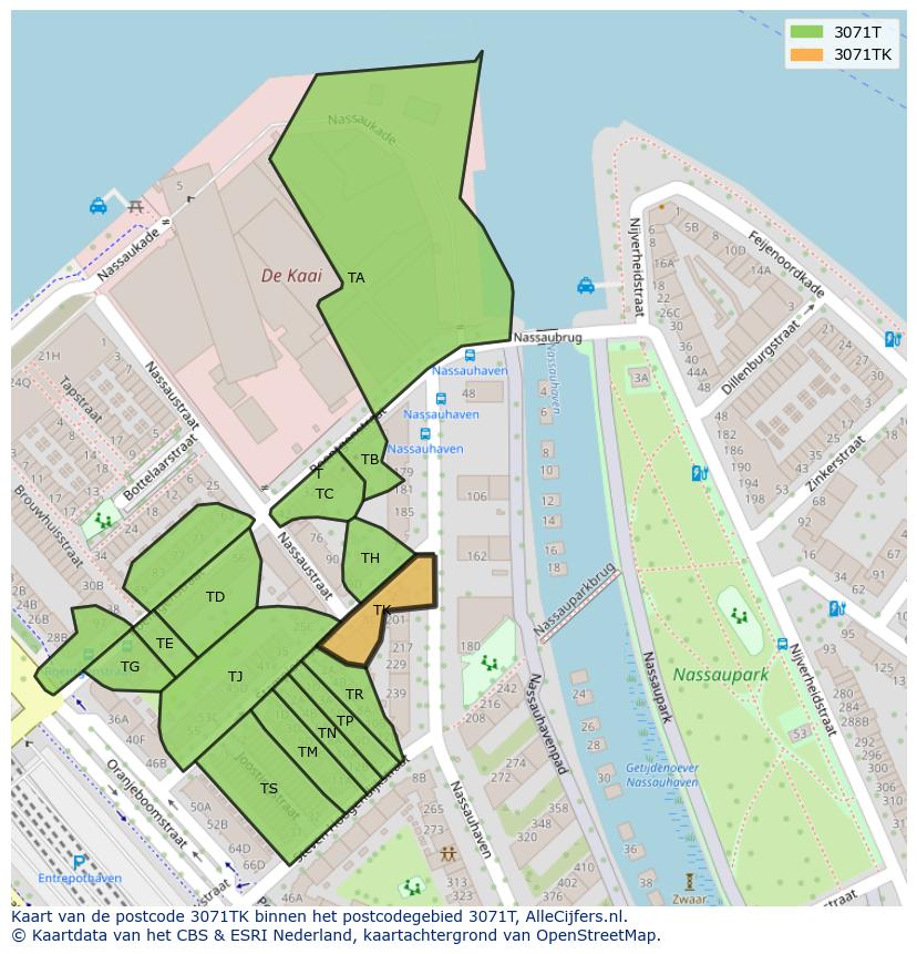 Afbeelding van het postcodegebied 3071 TK op de kaart.