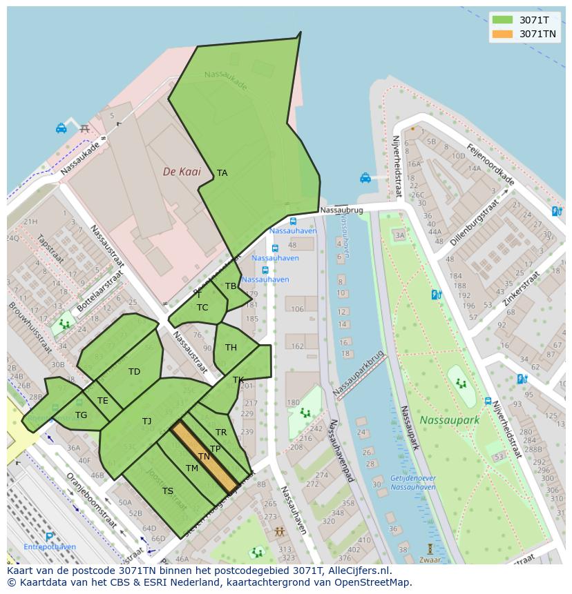 Afbeelding van het postcodegebied 3071 TN op de kaart.