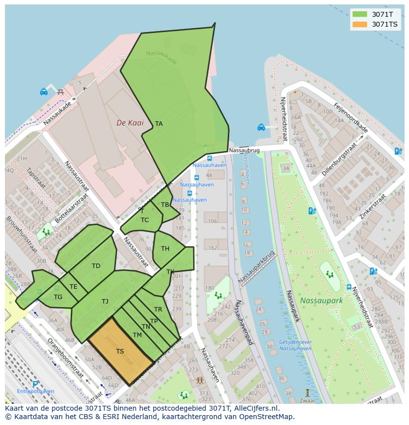 Afbeelding van het postcodegebied 3071 TS op de kaart.