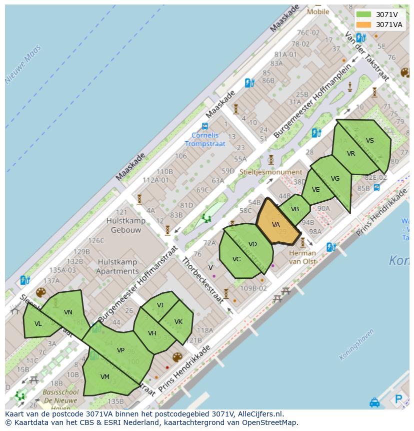Afbeelding van het postcodegebied 3071 VA op de kaart.