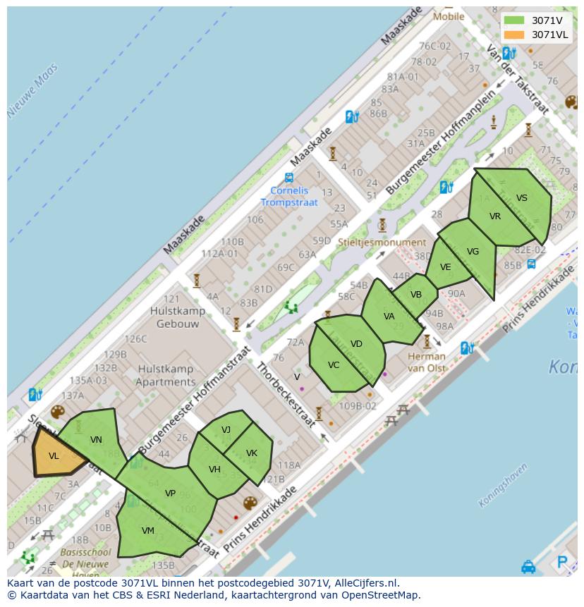 Afbeelding van het postcodegebied 3071 VL op de kaart.