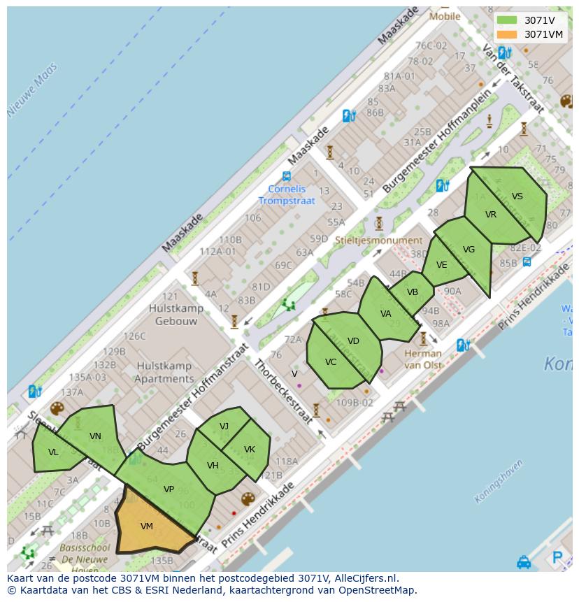Afbeelding van het postcodegebied 3071 VM op de kaart.
