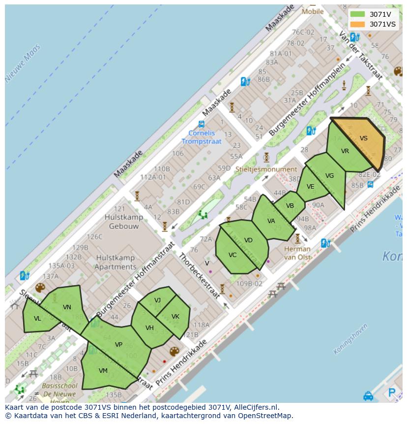 Afbeelding van het postcodegebied 3071 VS op de kaart.