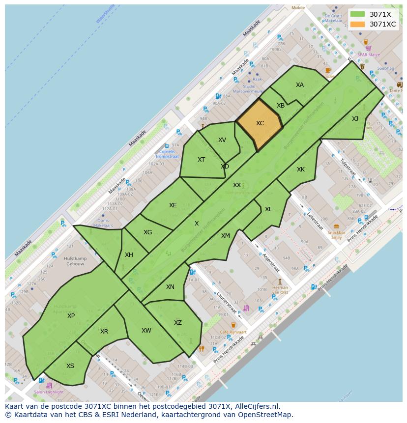 Afbeelding van het postcodegebied 3071 XC op de kaart.