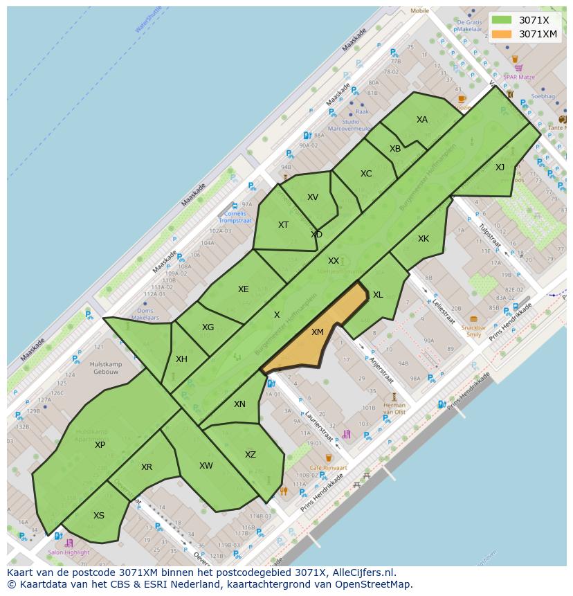 Afbeelding van het postcodegebied 3071 XM op de kaart.