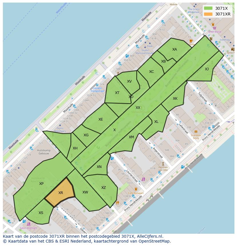 Afbeelding van het postcodegebied 3071 XR op de kaart.