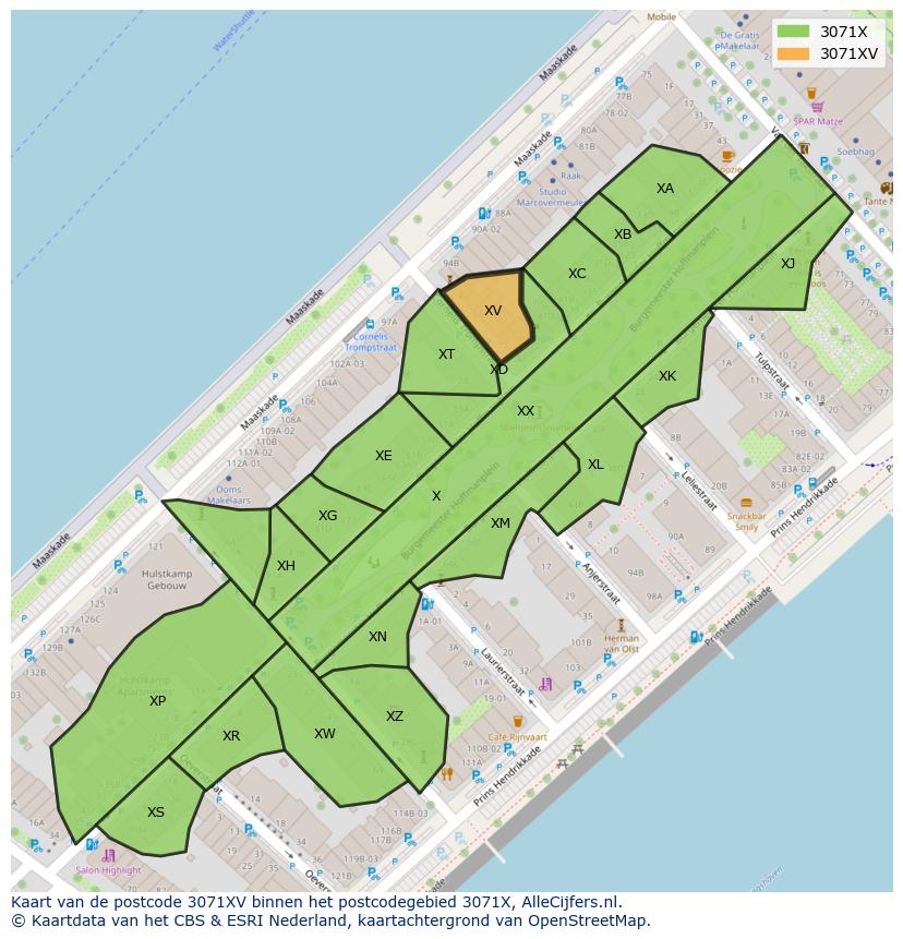 Afbeelding van het postcodegebied 3071 XV op de kaart.
