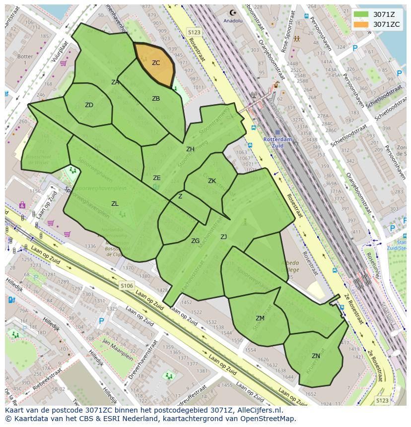 Afbeelding van het postcodegebied 3071 ZC op de kaart.