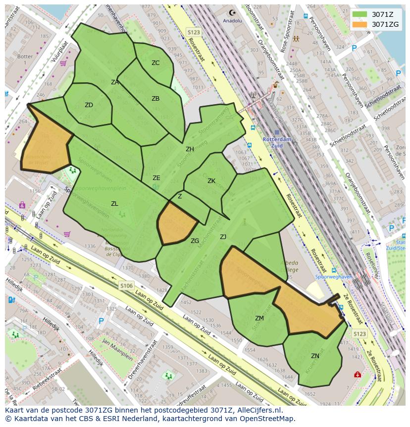 Afbeelding van het postcodegebied 3071 ZG op de kaart.
