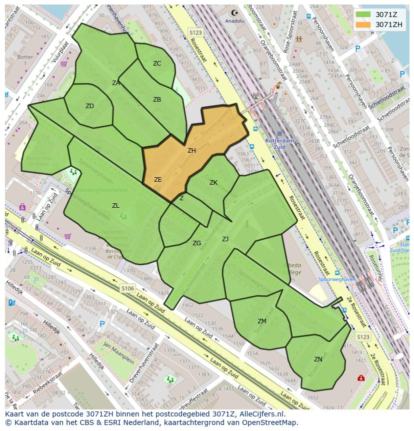 Afbeelding van het postcodegebied 3071 ZH op de kaart.