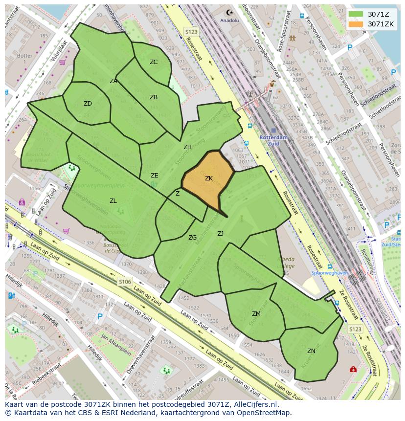 Afbeelding van het postcodegebied 3071 ZK op de kaart.