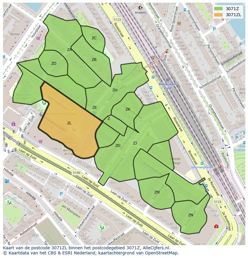 Afbeelding van het postcodegebied 3071 ZL op de kaart.
