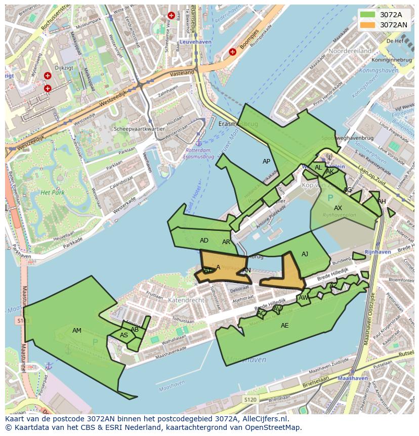 Afbeelding van het postcodegebied 3072 AN op de kaart.
