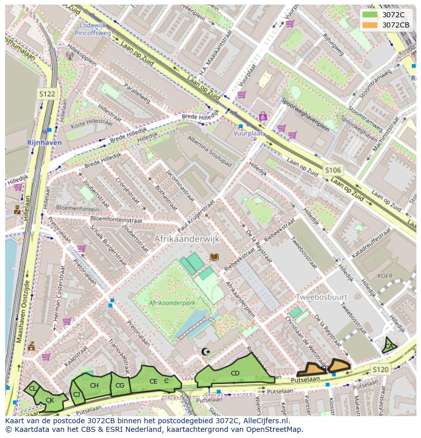Afbeelding van het postcodegebied 3072 CB op de kaart.