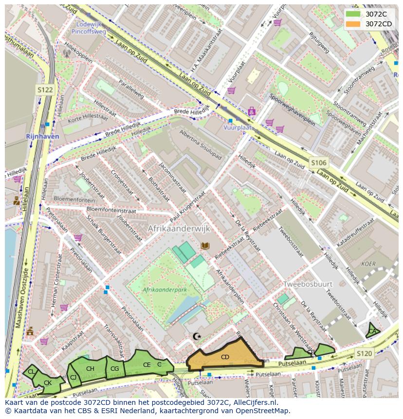 Afbeelding van het postcodegebied 3072 CD op de kaart.