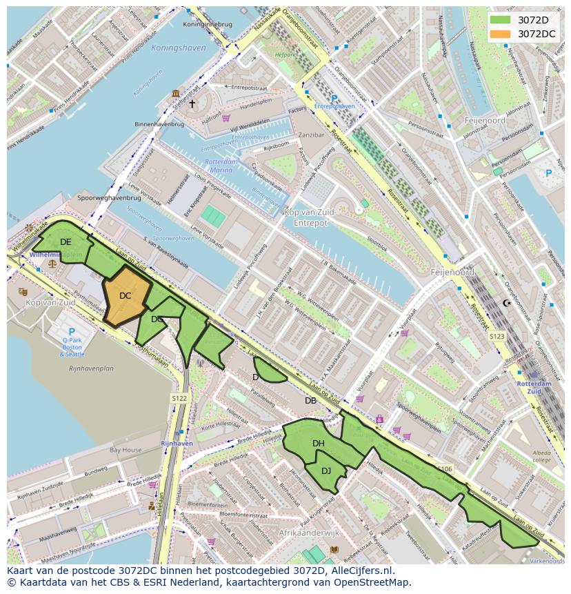 Afbeelding van het postcodegebied 3072 DC op de kaart.